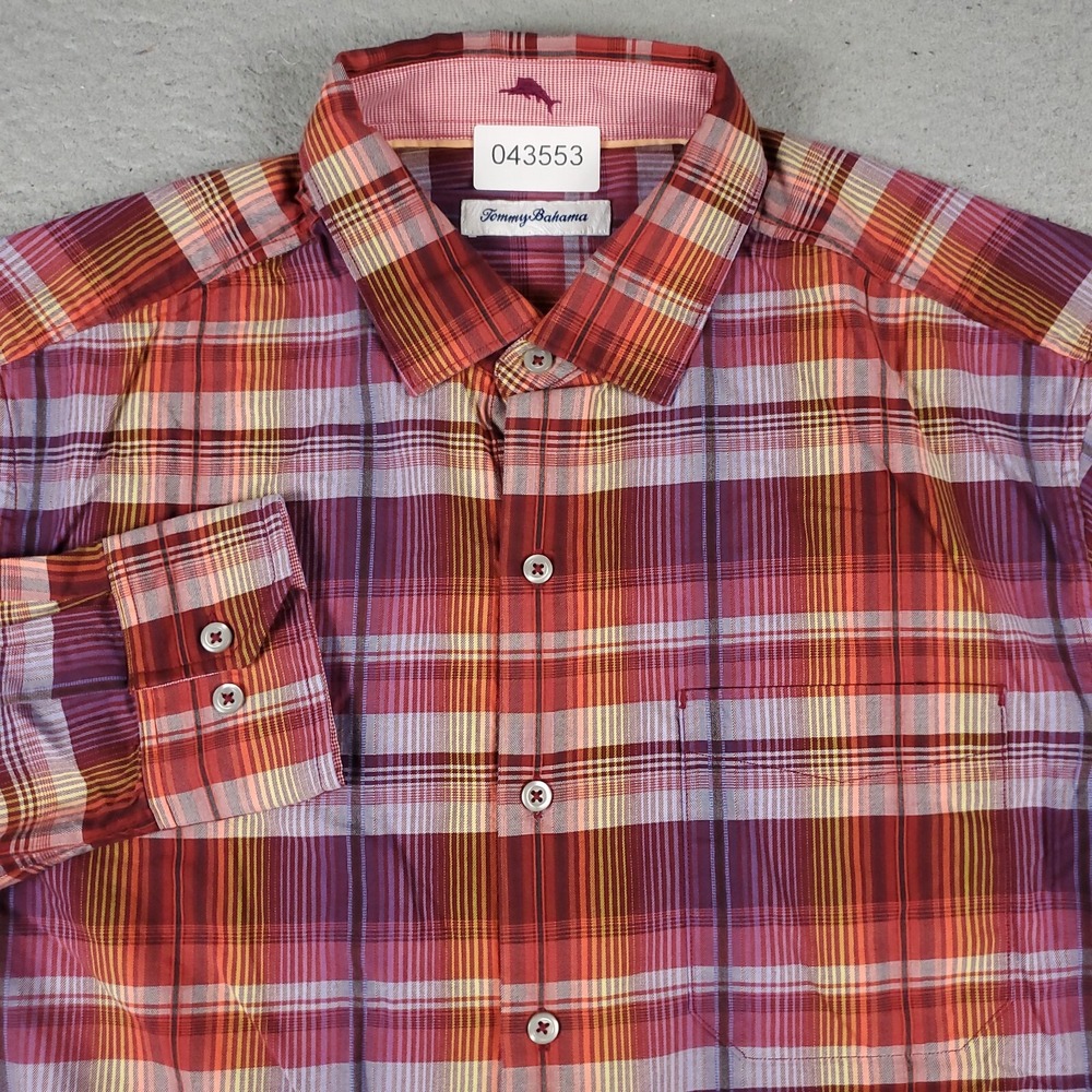 Tommy Bahama Shirt Mens Size Medium Red Plaid Button Up Long Sleeve